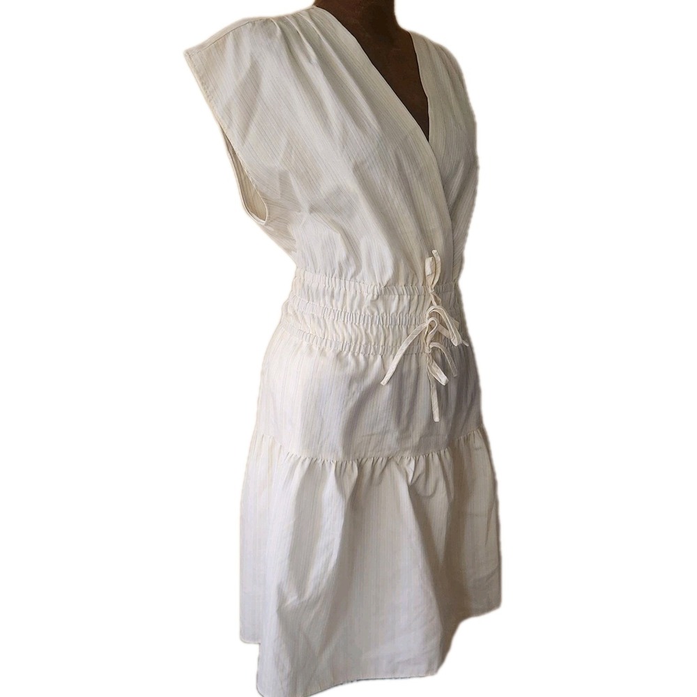 NWT MELLODAY Dress Size L Yellow Striped Preppy Lightweight Stretch V Neck - Picture 2 of 7